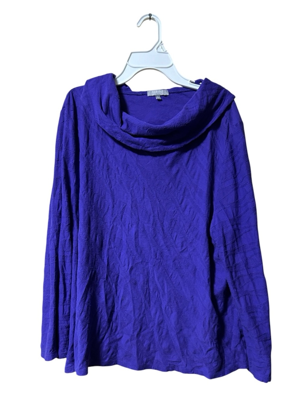 Habitat Top Womens Large Purple Textured Cowl Neck 3/4 Sleeve Lagenlook Casual